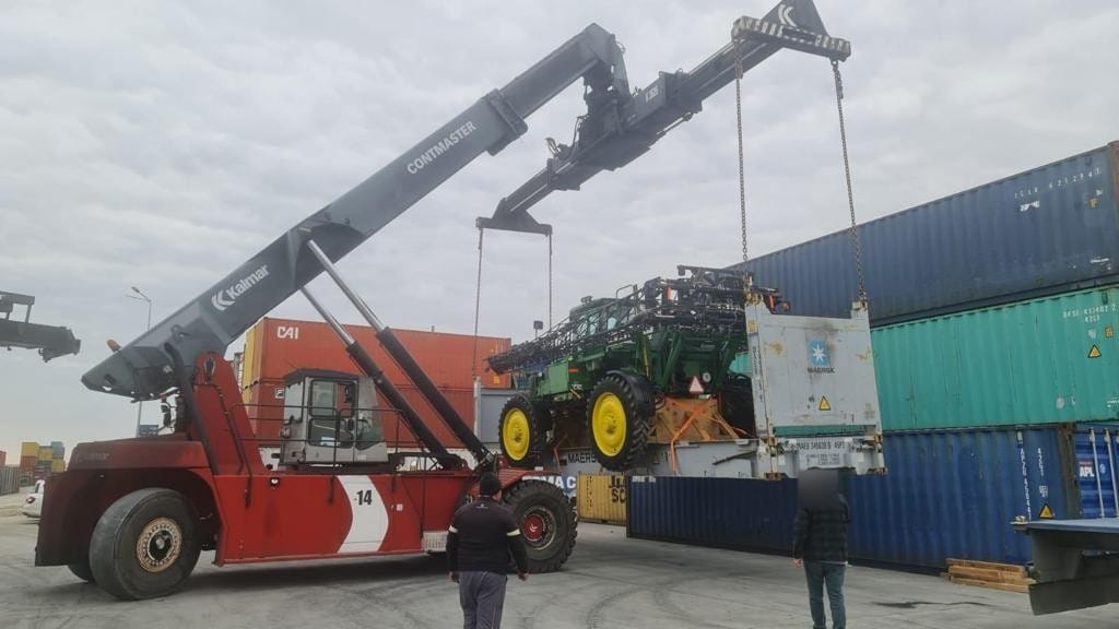 John Deere Sprayer — Port Crane Loading — Constanta, Romania